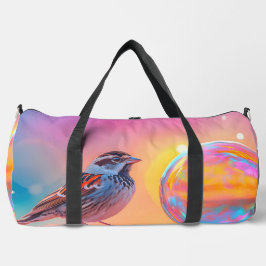 Farbige Sparrow und Regenbogenblase Duffle Bag