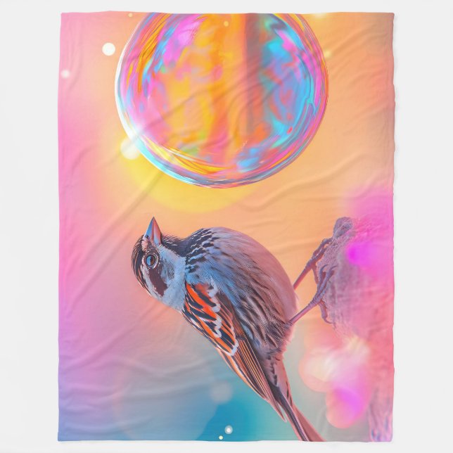 Farbige Sparrow und Regenbogenblase Fleecedecke (Vorderseite)