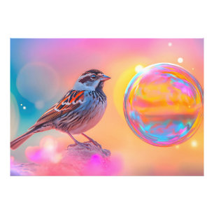 Farbige Sparrow und Regenbogenblase Fotodruck