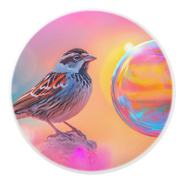 Farbige Sparrow und Regenbogenblase Keramikknauf (Vorderseite)