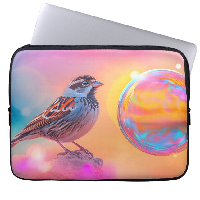 Farbige Sparrow und Regenbogenblase Laptopschutzhülle (Vorderseite)