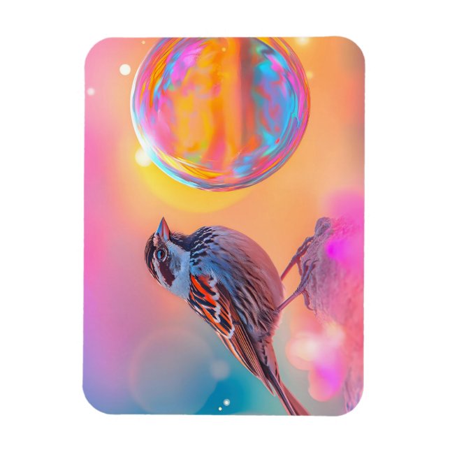 Farbige Sparrow und Regenbogenblase Magnet (Vertikal)