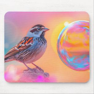 Farbige Sparrow und Regenbogenblase Mousepad