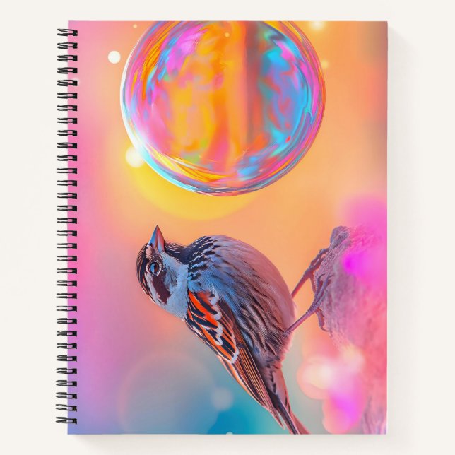 Farbige Sparrow und Regenbogenblase Notizbuch (Vorderseite)