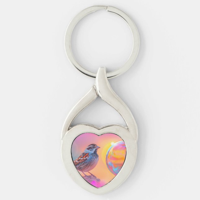 Farbige Sparrow und Regenbogenblase Schlüsselanhänger (Vorderseite)