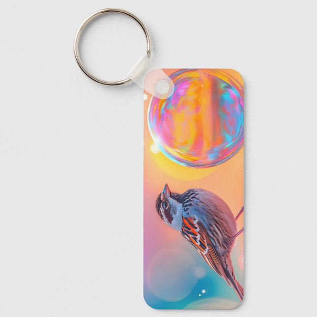 Farbige Sparrow und Regenbogenblase Schlüsselanhänger (Vorderseite)