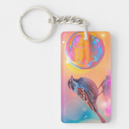 Farbige Sparrow und Regenbogenblase Schlüsselanhänger