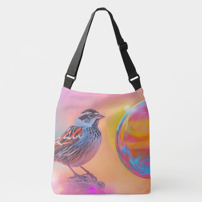 Farbige Sparrow und Regenbogenblase Tragetaschen Mit Langen Trägern (Vorderseite)