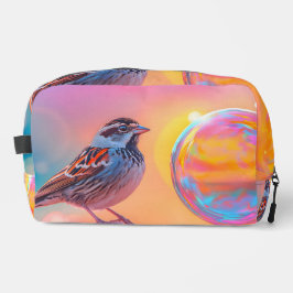 Farbige Sparrow und Regenbogenblase Waschbeutel