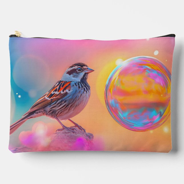 Farbige Sparrow und Regenbogenblase Zubehörtasche (Vorderseite)