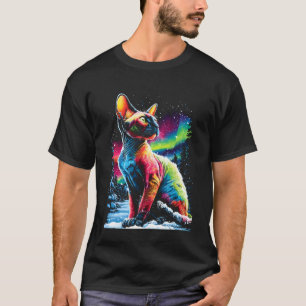 Farbige Sphynx-Katze Aurora Borealis Winterwald  T-Shirt