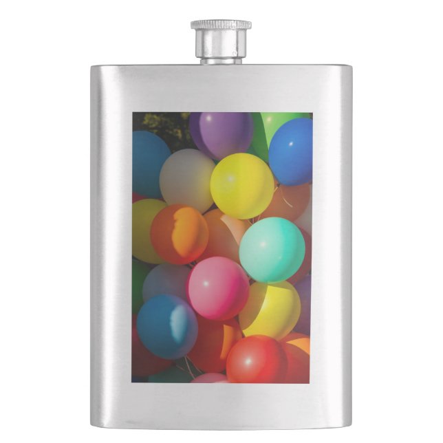 Farbige Spielzeugballoons Flachmann (Vorderseite)