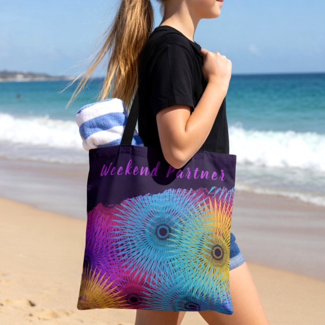 Farbige Spirale Geometrisch Tasche (Weekend vibes tote brings color to the beach. custom text.)