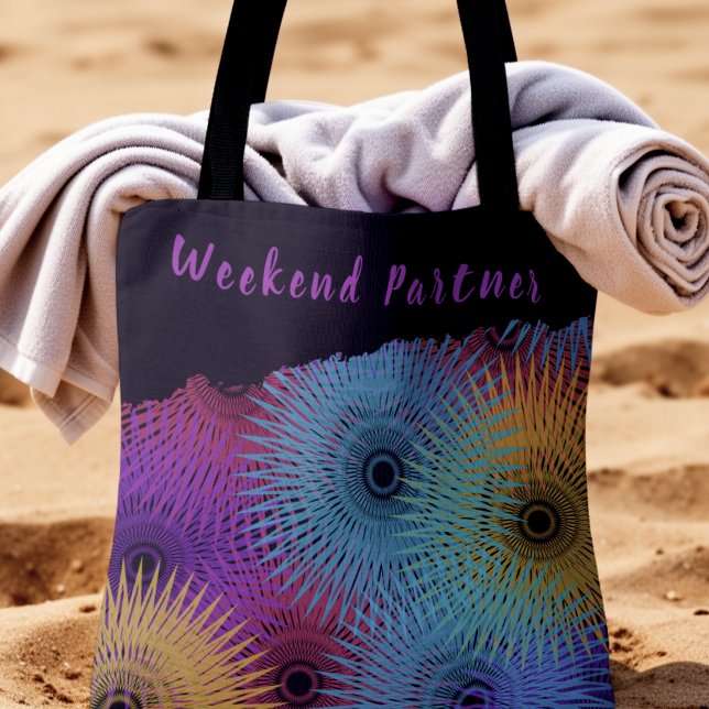 Farbige Spirale Geometrisch Tasche (Weekend vibes tote brings color to the beach. custom text.)