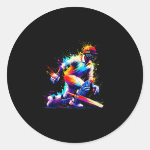 Farbige Splash Art Cricketspieler Tsman Cricket Bo Runder Aufkleber