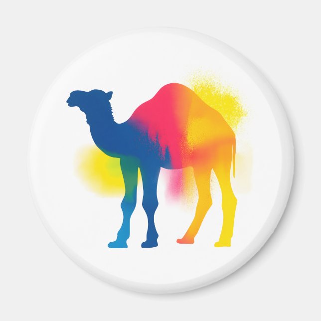 Farbige Spray Paint Camel Silhouette Runde Magnet (Vorne)