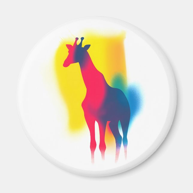 Farbige Spray Paint Giraffe Silhouette rund Magnet (Vorne)