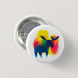 Farbige Spray Paint Moose Silhouette Round Button