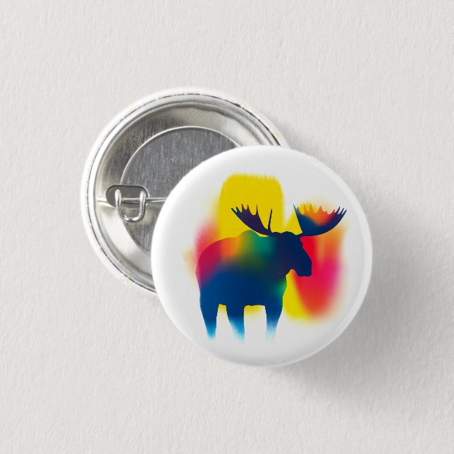 Farbige Spray Paint Moose Silhouette Round Button (Vorne & Hinten)
