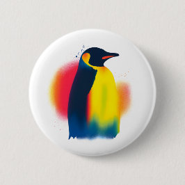 Farbige Spray Paint Pinguin Round Button