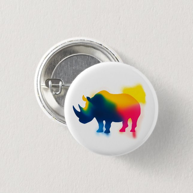 Farbige Spray Paint Rhinoceros Round Button (Vorne & Hinten)