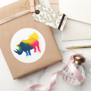 Farbige Spray Paint Rhinoceros Silhouette Aufklebe Runder Aufkleber