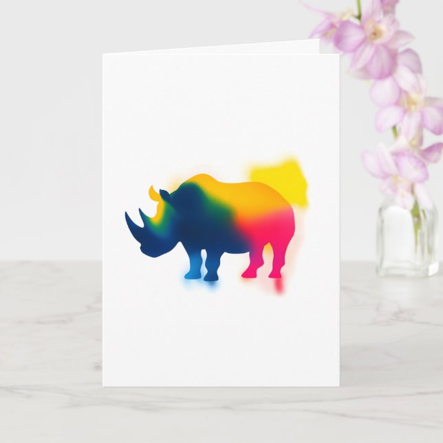 Farbige Spray Paint Rhinoceros Silhouette Karte (Orchidee)