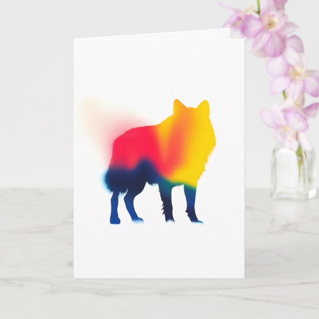 Farbige Spray Paint Wolf Silhouette Karte (Orchidee)