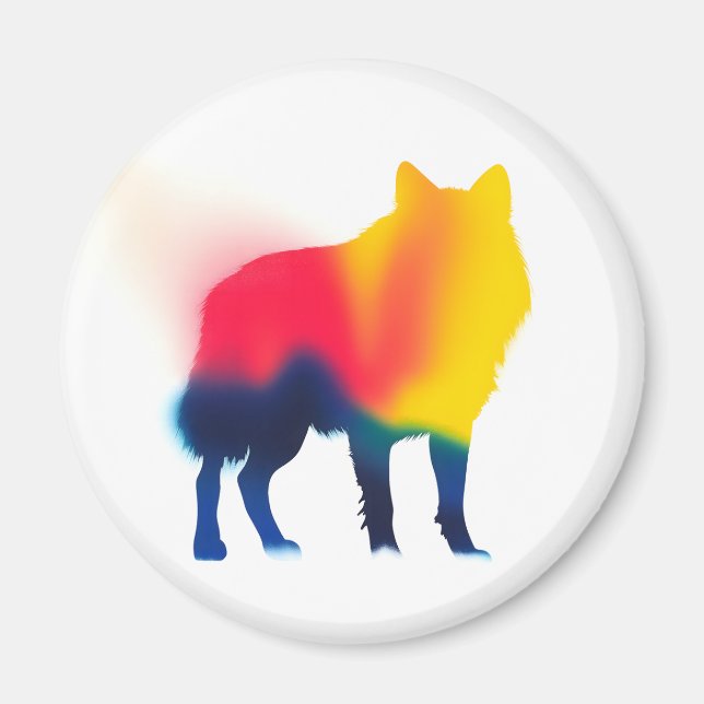 Farbige Spray Paint Wolf Silhouette Runde Magnet (Vorne)