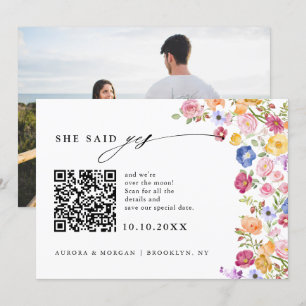 Farbige Spring Wildblume Meadow Foto QR-Code Save The Date