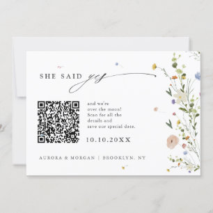 Farbige Spring Wildblume Meadow Foto QR-Code Save The Date