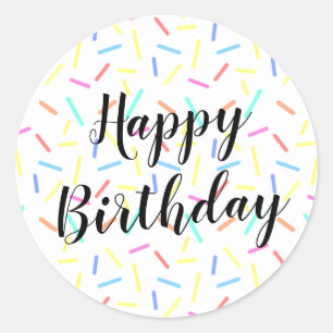 Farbige Sprinkle Confetti Lines Happy Birthday    Runder Aufkleber