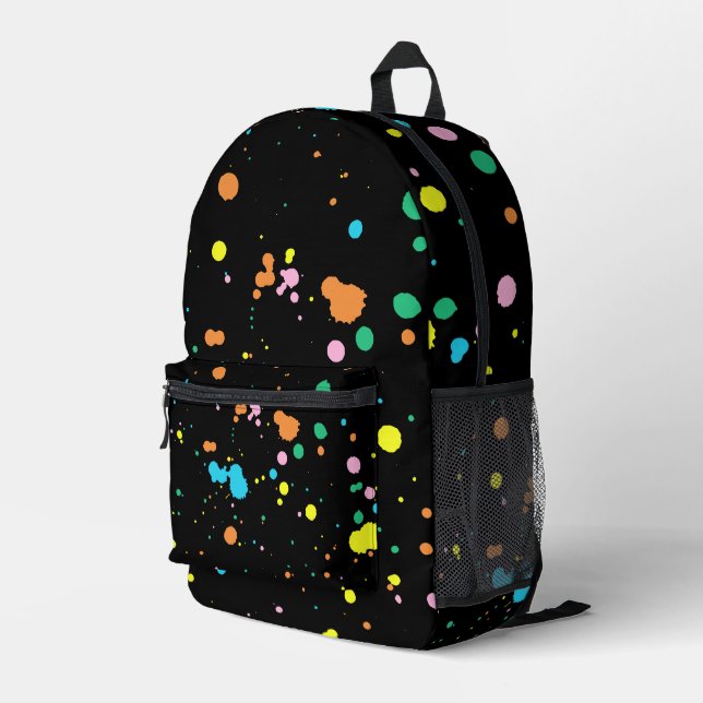 Farbige Spritzer auf schwarz Bedruckter Rucksack (Rückseitige Ecke Rechts)