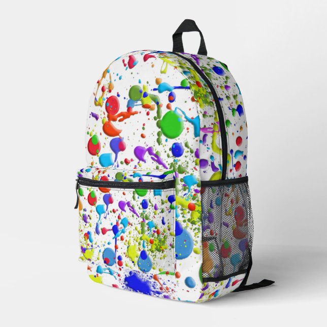 Farbige Spritzer auf Weiß Bedruckter Rucksack (Rückseitige Ecke Rechts)