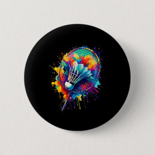 Farbige Spritzkunst Badminton-Spieler Shuttlecock  Button