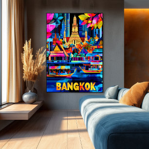 Farbige Stadtansicht von Bangkok - Lebendige Skyli Poster