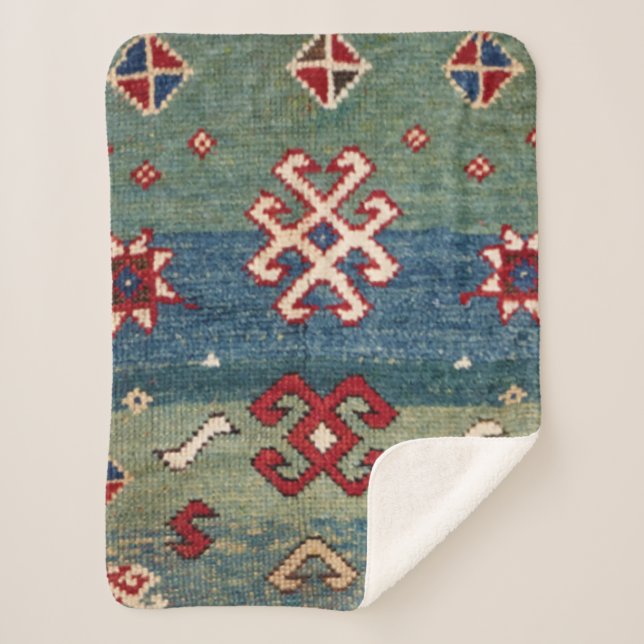 Farbige Stahlblau hellgrün  Sherpadecke (Vorderseite)