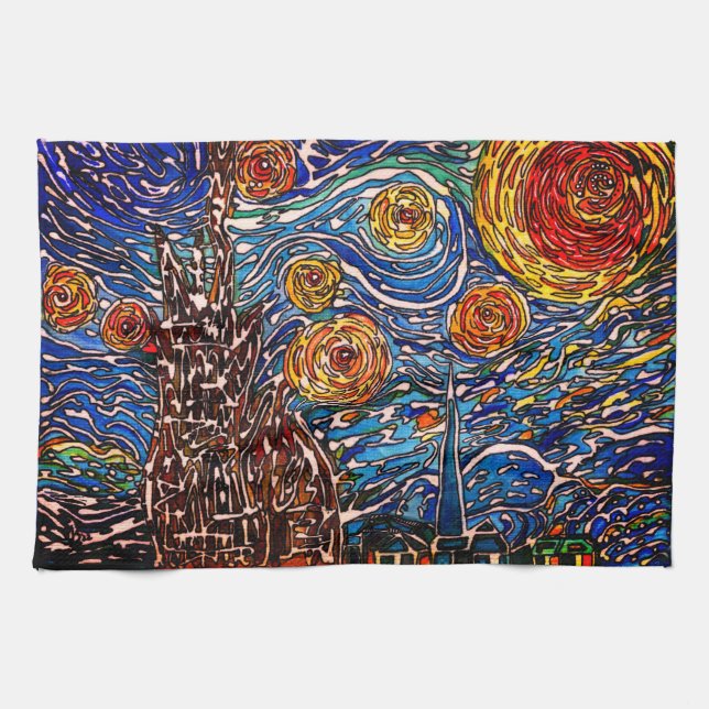 Farbige Starry Night Illustration Küchentücher (Horizontal)