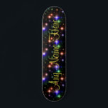 Farbige Stars Personalisiert Name Skate Board Skateboard<br><div class="desc">Dieses Skate-Motherboard zeichnet sich durch ein farbenfrohes Sternendesign auf schwarzem Hintergrund aus. Das Design ist personalisiert,  sodass Sie jeden gewollt Namen hinzufügen können. Ein tolles Geschenk für jeden,  der ein hübsches und dennoch elegantes Design will.</div>