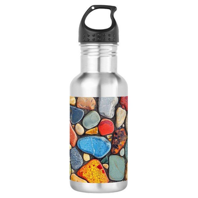 Farbige Steine Edelstahlflasche (Vorderseite)