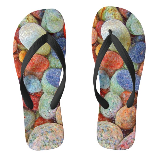 Farbige Steine, Kies, Steine und Wasser Flip Flops (Fußbett)