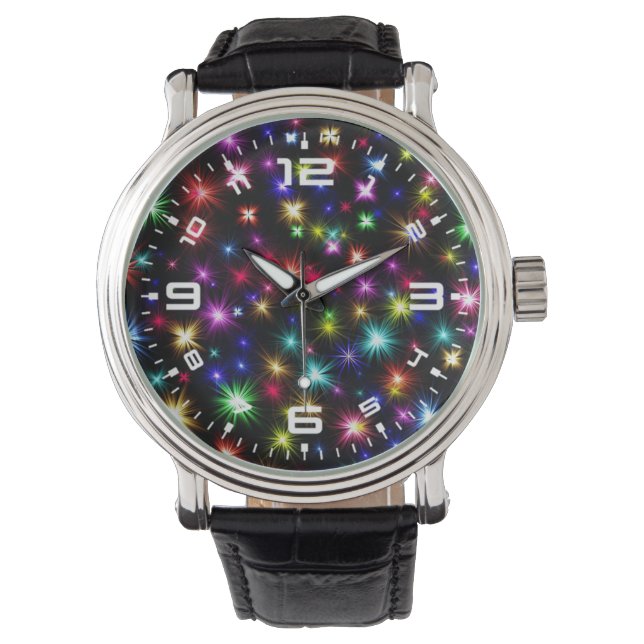 Farbige Sterne Feuerwerke Design-27317 Armbanduhr (Vorderseite)