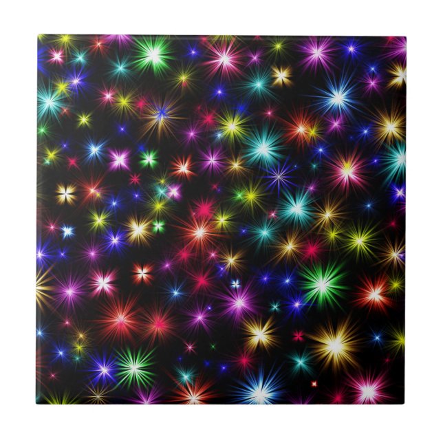 Farbige Sterne Feuerwerke Design-27317 Fliese (Vorderseite)