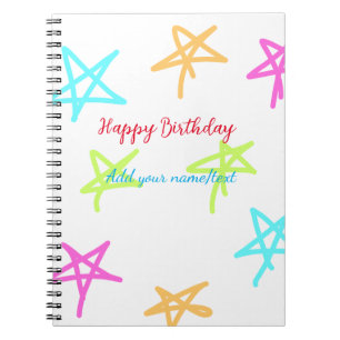 Farbige Sterne glücklich Geburtstag hinzufügen Nam Notizblock