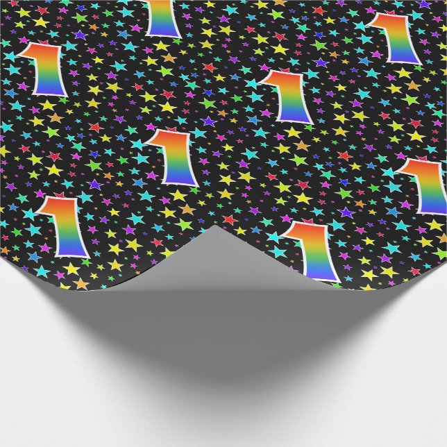 Farbige Sterne + Regenbogenmuster "1" Ereignis # Geschenkpapier (Ecke)