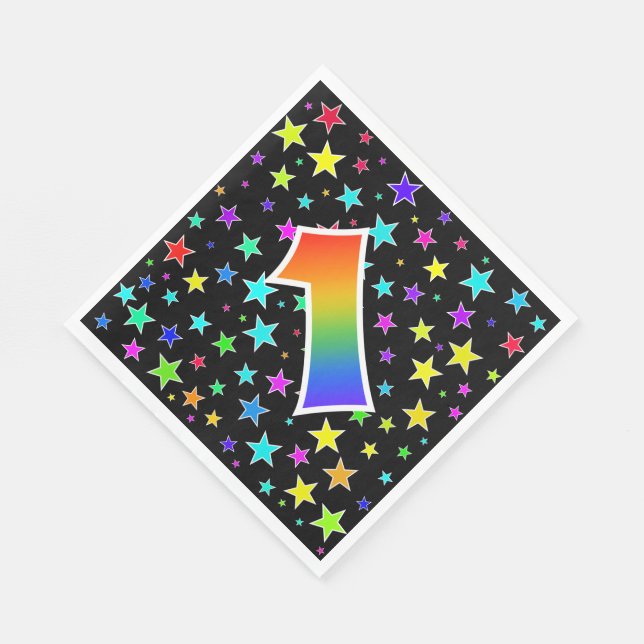 Farbige Sterne + Regenbogenmuster "1" Ereignis # Serviette (Ecke)