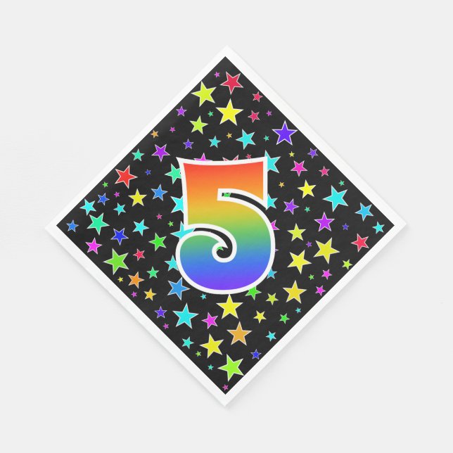 Farbige Sterne + Regenbogenmuster "5" Ereignis # Serviette (Ecke)