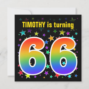 Farbige Sterne + Regenbogenmuster "66" Geburtstag  Einladung