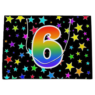 Farbige Sterne + Regenbogenmuster "6" Ereignis # Große Geschenktüte