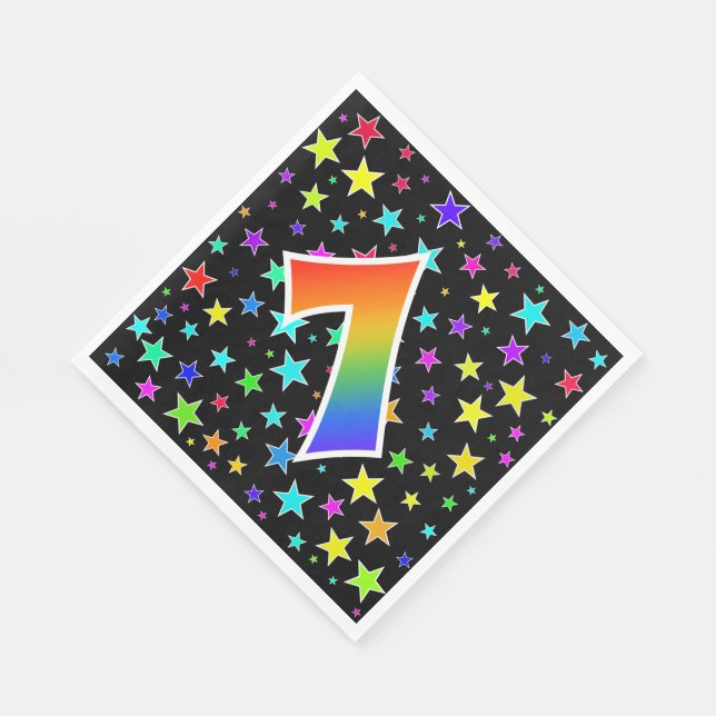 Farbige Sterne + Regenbogenmuster "7" Ereignis # Serviette (Ecke)